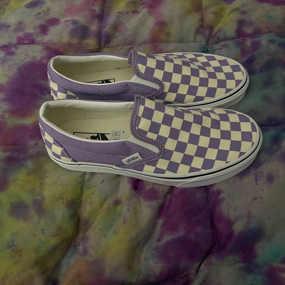 Vans Lavender and White Checkered Slip-Ons - Picture 2 of 9